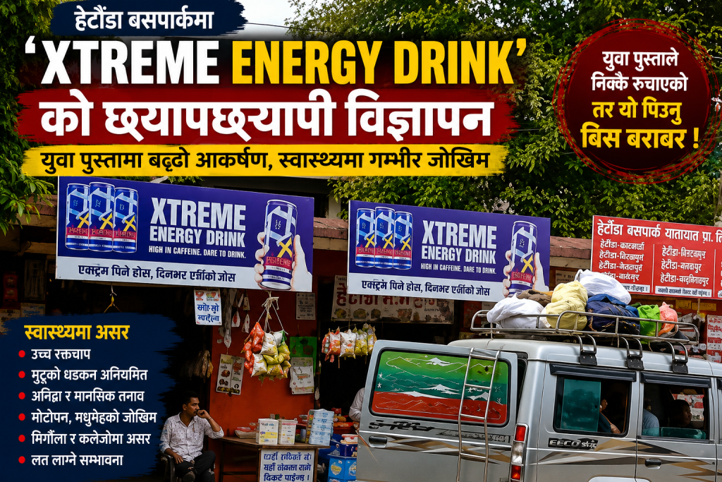 हेटौंडा बसपार्कमा ‘Xtreme’ को छ्यापछ्याप्ती बिज्ञापन, बढ्दै स्वास्थ्य चिन्ता